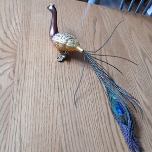 Peacock Christmas Ornament with feather tail
